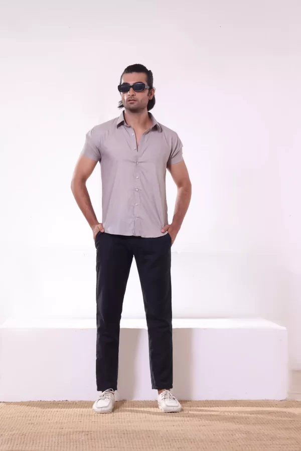 Light Grey Half Sleeves Casual Cotton Shirt Away scaled 1