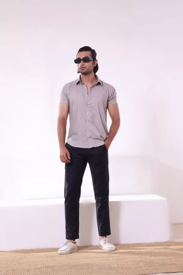 Light Grey Half Sleeves Casual Cotton Shirt Full scaled 1