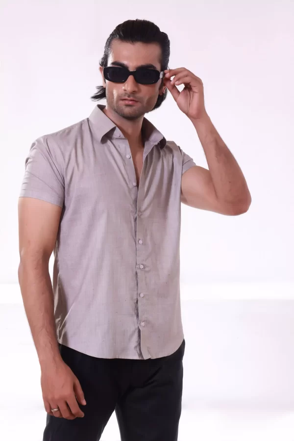 Light Grey Half Sleeves Casual Cotton Shirt scaled 1