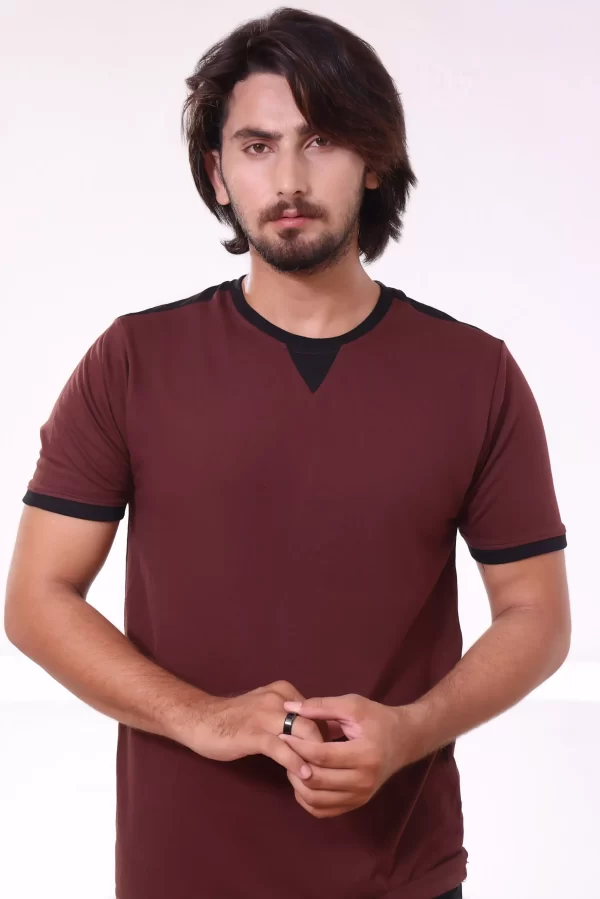 Round Neck Stylish T Shirt Dark Maroon Color Main scaled 1