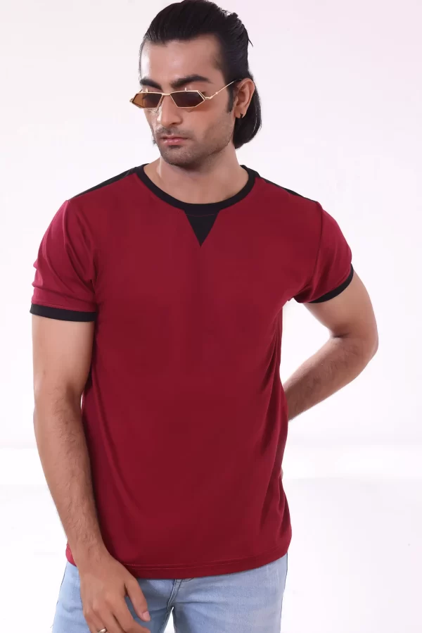 Round Neck Stylish T Shirt Maroon Color Main scaled 1