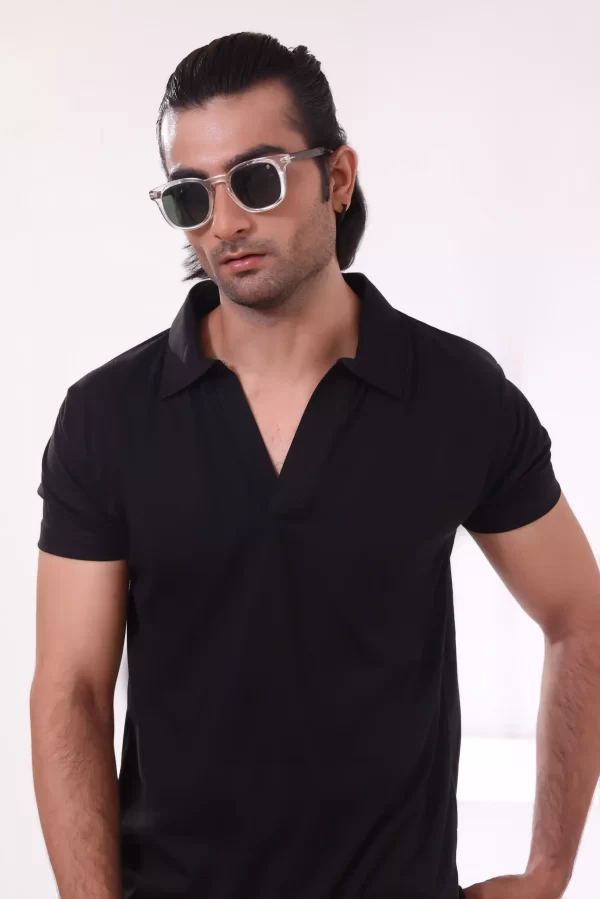 V Polo Black Double Collar Half Sleeve T Shirt Side Pose scaled 1