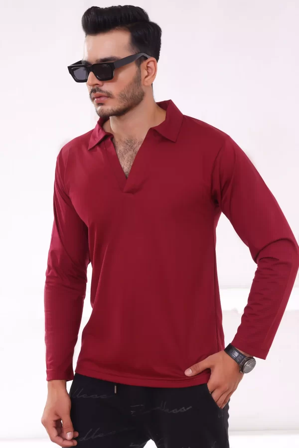 V Polo Maroon Color Full Sleeve Shirt Main scaled 1