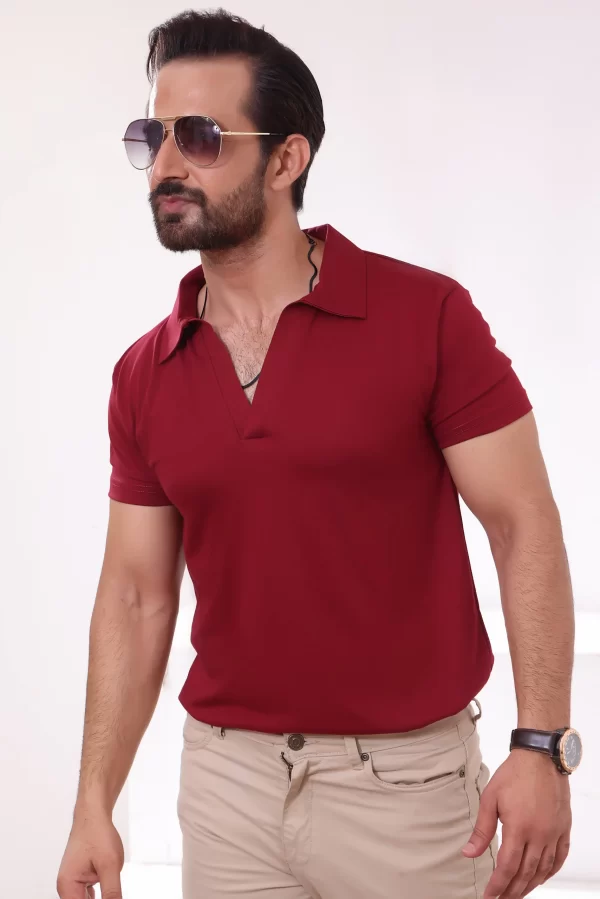 V Polo Maroon Color Half Sleeve T Shirt Side Pose scaled 1
